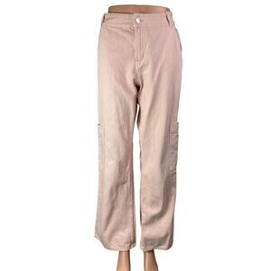 H&M Women's Pink High Waisted Straight Wide Leg Denim Cargo Jeans Pants Size 6